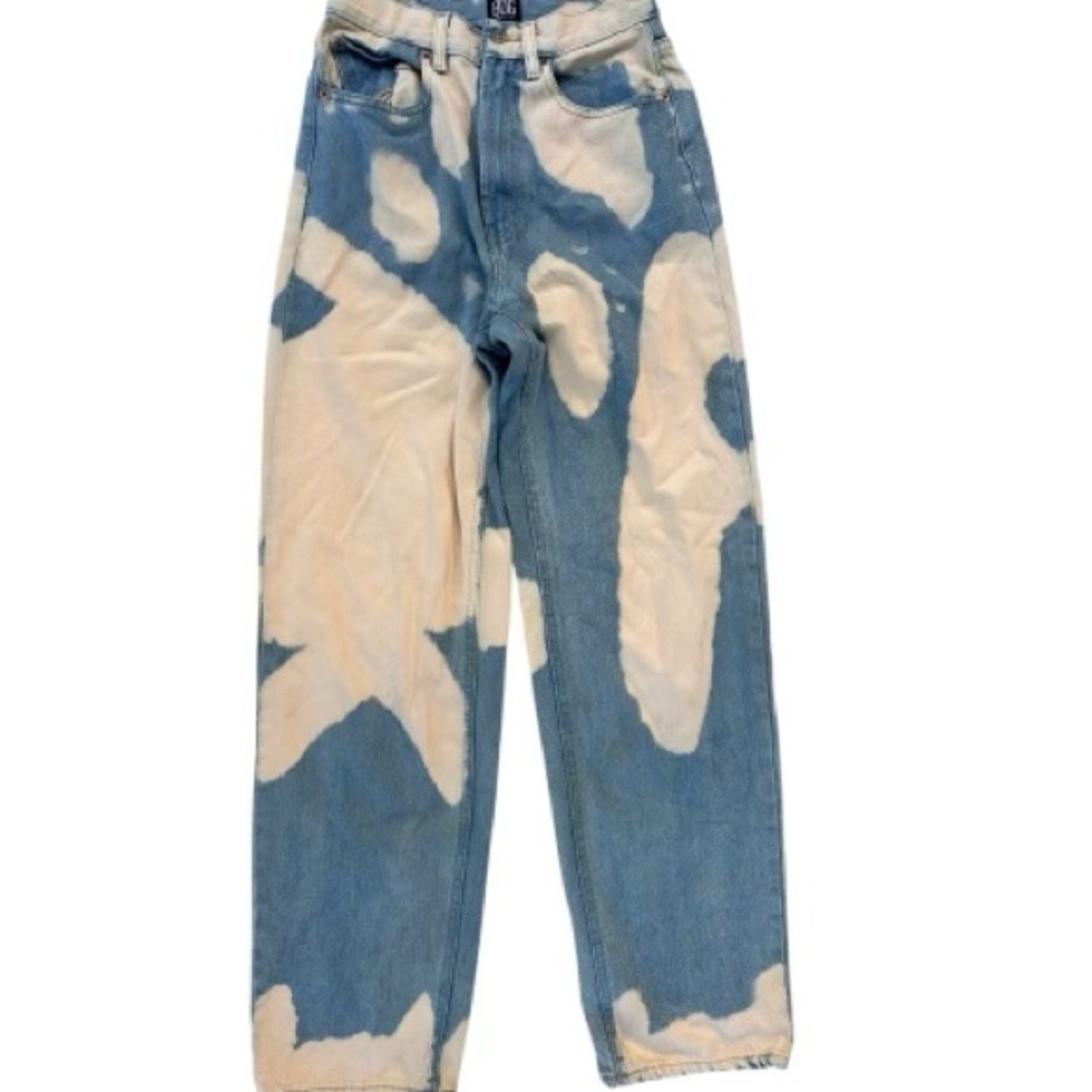 BDG Urban Outfitters Bleached Cloud Print Baggy High Waisted Jeans Blue White